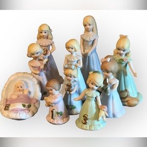 1981 Enesco Collectible Birthday Girl Figurine Set / Ages 0 - 10 / Missing #9